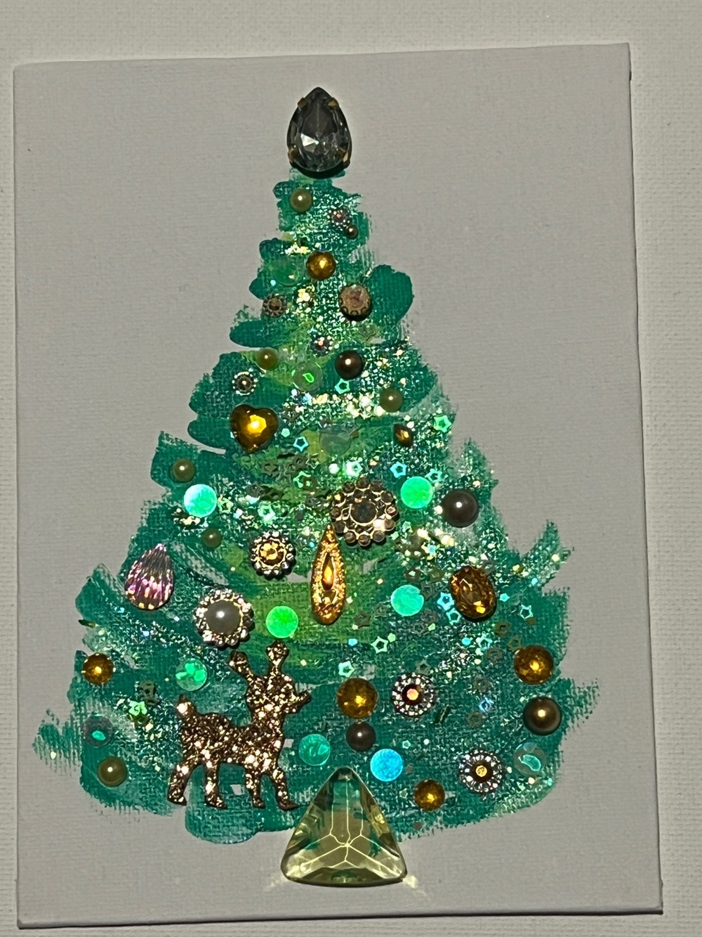 Green Sparkle Christmas Tree original painting for gift